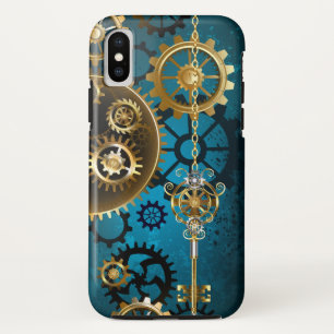 Steampunk turquoise Background with Gears iPhone XS Case