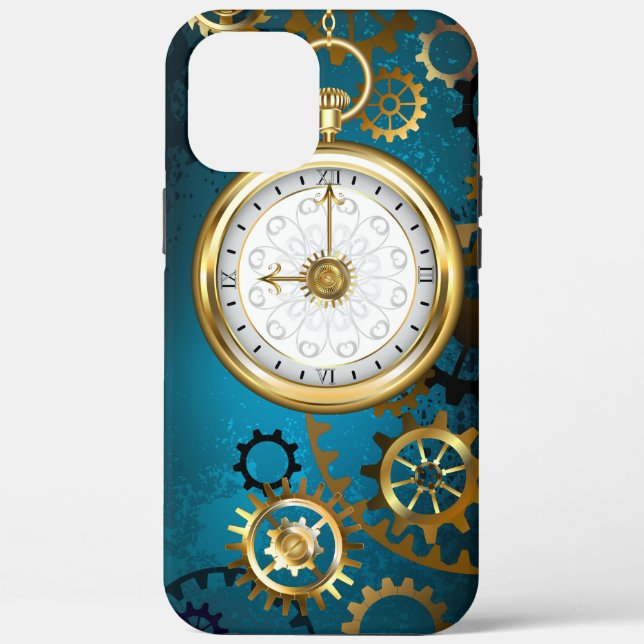 Steampunk turquoise Background with Gears Case-Mate iPhone Case (Back)