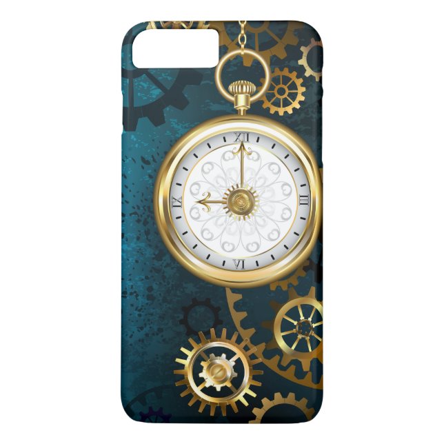 Steampunk turquoise Background with Gears Case-Mate iPhone Case (Back)