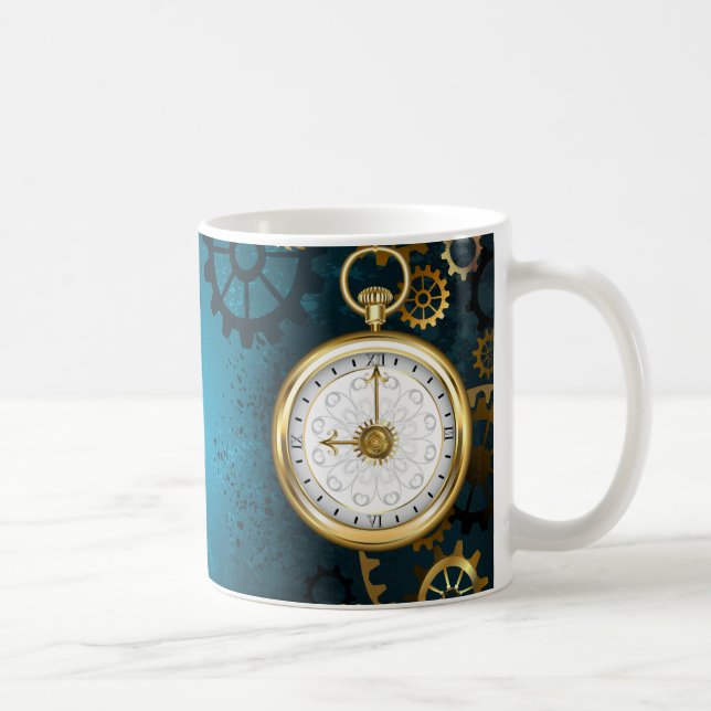 Steampunk turquoise Background with Gears Coffee Mug (Right)