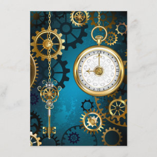 Steampunk turquoise Background with Gears Enclosure Card
