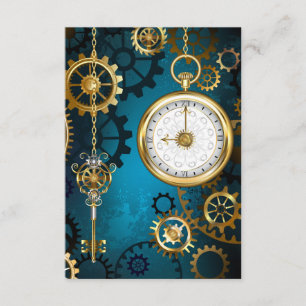 Steampunk turquoise Background with Gears Enclosure Card