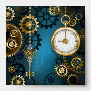 Steampunk turquoise Background with Gears Envelope
