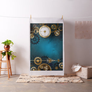 Steampunk turquoise Background with Gears Fabric