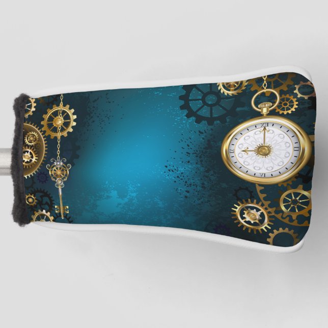 Steampunk turquoise Background with Gears Golf Head Cover (Front)