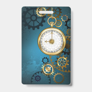 Steampunk turquoise Background with Gears ID Badge