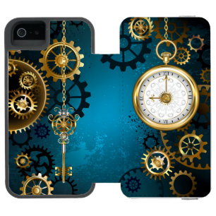 Steampunk turquoise Background with Gears Incipio Watson™ iPhone 5 Wallet Case