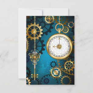 Steampunk turquoise Background with Gears Invitation