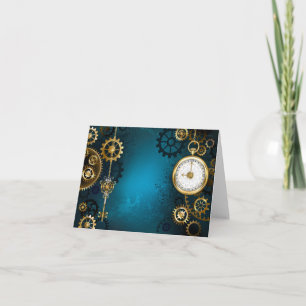 Steampunk turquoise Background with Gears Invitation