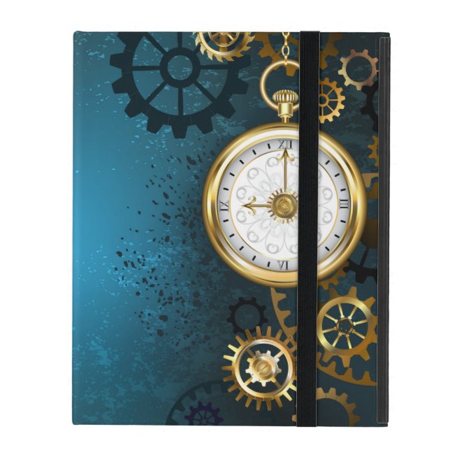 Steampunk turquoise Background with Gears iPad Case (Front Closed)