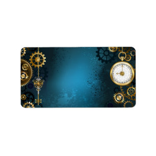 Steampunk turquoise Background with Gears Label