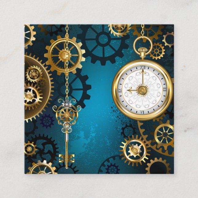 Steampunk turquoise Background with Gears Loyalty Card (Front)