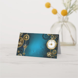 Steampunk turquoise Background with Gears Loyalty Card