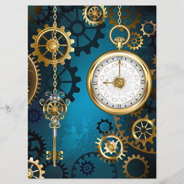 Steampunk turquoise Background with Gears Menu (Front)