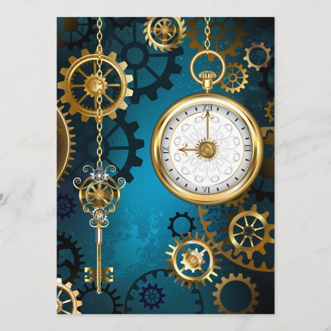 Steampunk turquoise Background with Gears Menu (Front)