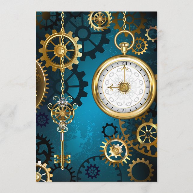 Steampunk turquoise Background with Gears Menu (Front)