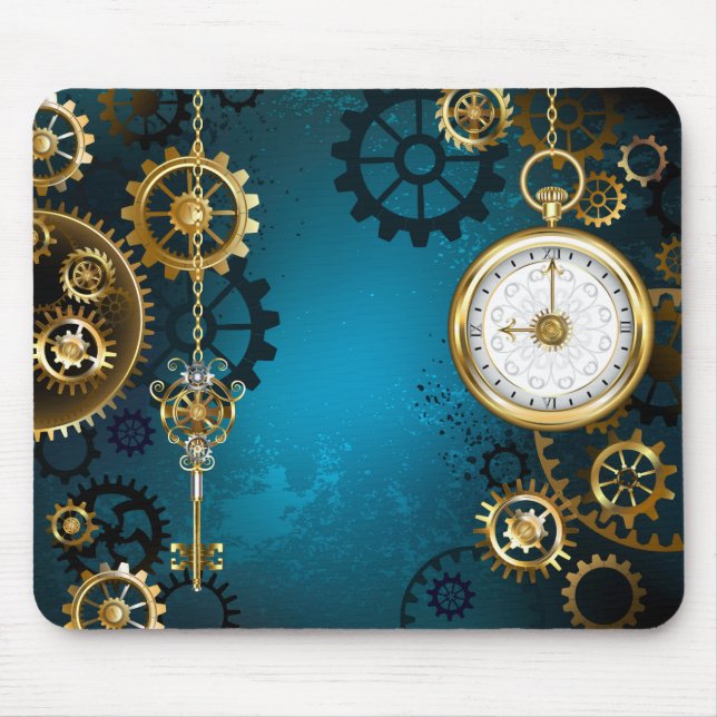 Steampunk turquoise Background with Gears Mouse Mat (Front)