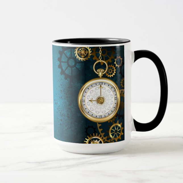 Steampunk turquoise Background with Gears Mug (Right)