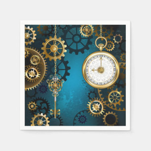 Steampunk turquoise Background with Gears Napkin