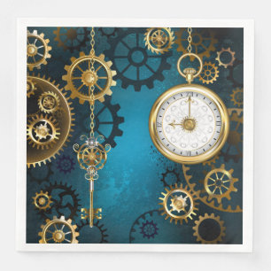 Steampunk turquoise Background with Gears Napkin