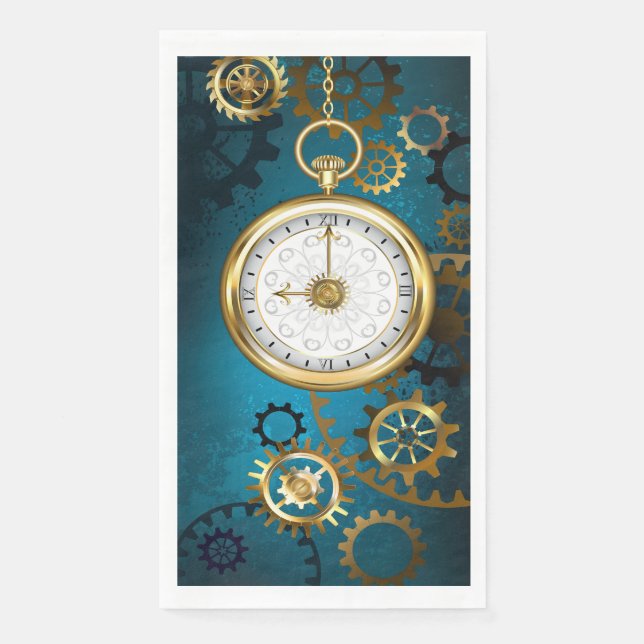 Steampunk turquoise Background with Gears Napkin (Front)