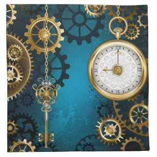 Steampunk turquoise Background with Gears Napkin