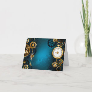 Steampunk turquoise Background with Gears Note Card