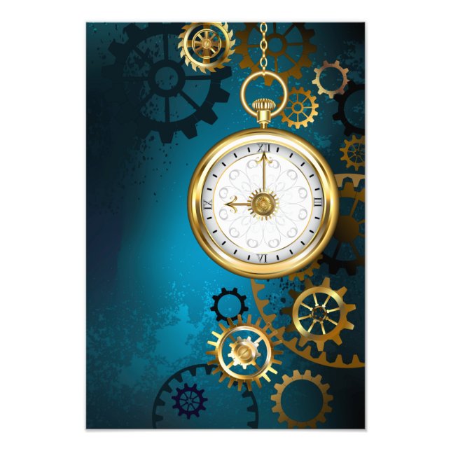 Steampunk turquoise Background with Gears Photo Print (Front)
