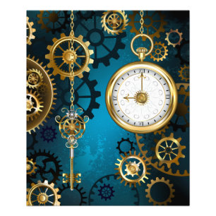 Steampunk turquoise Background with Gears Photo Print