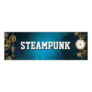 Steampunk turquoise Background with Gears Photo Print