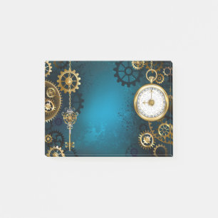 Steampunk turquoise Background with Gears Post-it Notes