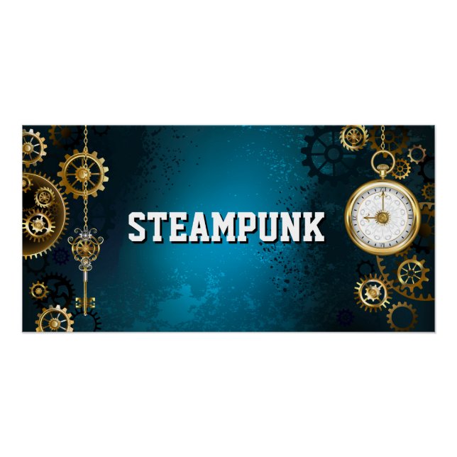 Steampunk turquoise Background with Gears Poster (Front)
