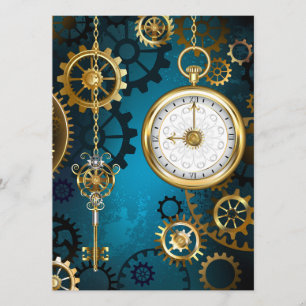 Steampunk turquoise Background with Gears Programme