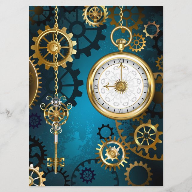 Steampunk turquoise Background with Gears Programme (Front)