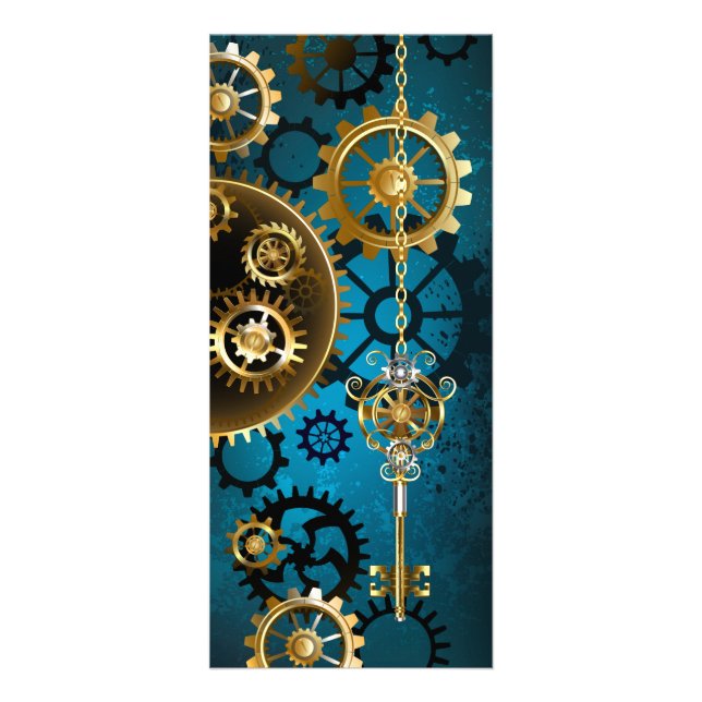 Steampunk turquoise Background with Gears Rack Card (Front)