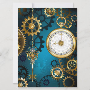 Steampunk turquoise Background with Gears Save The Date