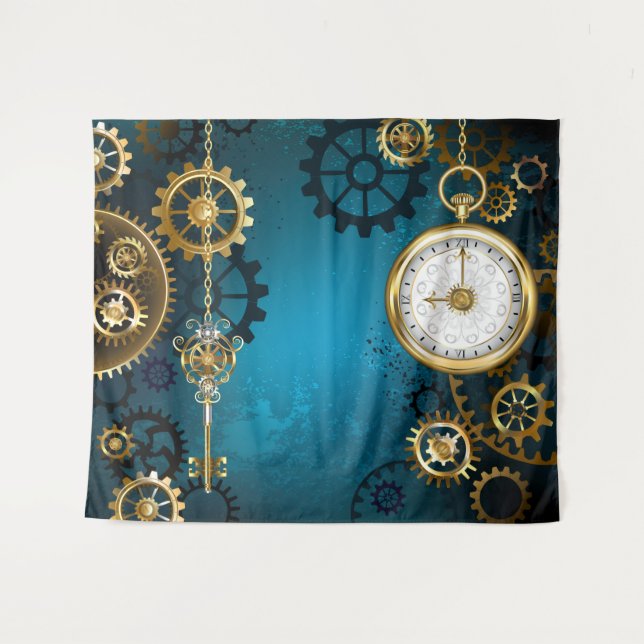 Steampunk turquoise Background with Gears Tapestry (Front (Horizontal))