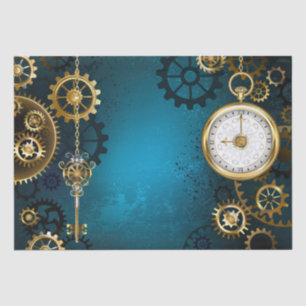 Steampunk turquoise Background with Gears Tissue Paper