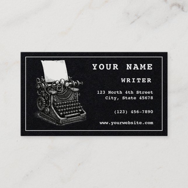 Steampunk Typewriter Writer Template Business Card (Front)