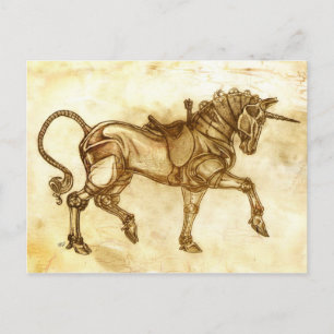 Steampunk Unicorn Sketch Post Card