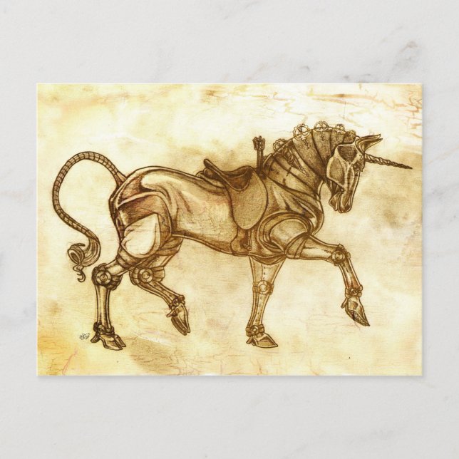 Steampunk Unicorn Sketch Post Card (Front)