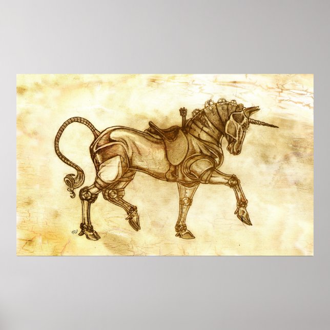 Steampunk Unicorn Sketch Poster (Front)