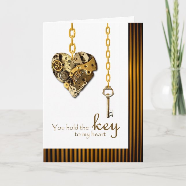 Steampunk Valentine Hold the Key to My Heart Holiday Card (Front)