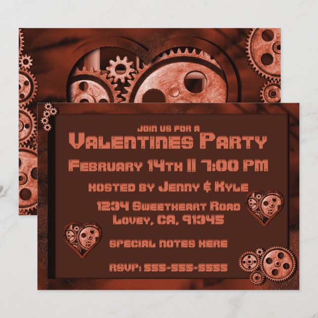 Steampunk Valentines Party Invitation (Front/Back)