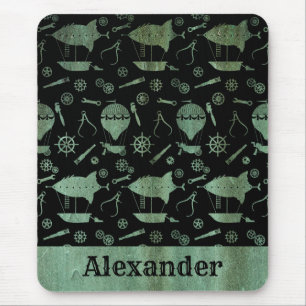 Steampunk Verdigris Bronze Airships Custom Name Mouse Mat