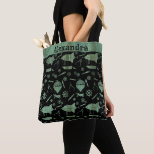 Steampunk Verdigris Bronze Airships Custom Name Tote Bag