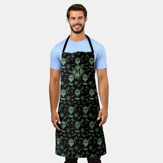 Steampunk Verdigris Bronze Ballooning Monogram Apron (Worn)