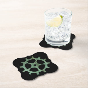 Steampunk Verdigris Bronze Gear VIII Paper Coaster