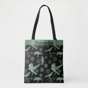 Steampunk Verdigris Bronze Gears and Crows Custom Tote Bag