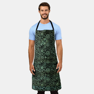 Steampunk Verdigris Bronze Gears Monogram Apron